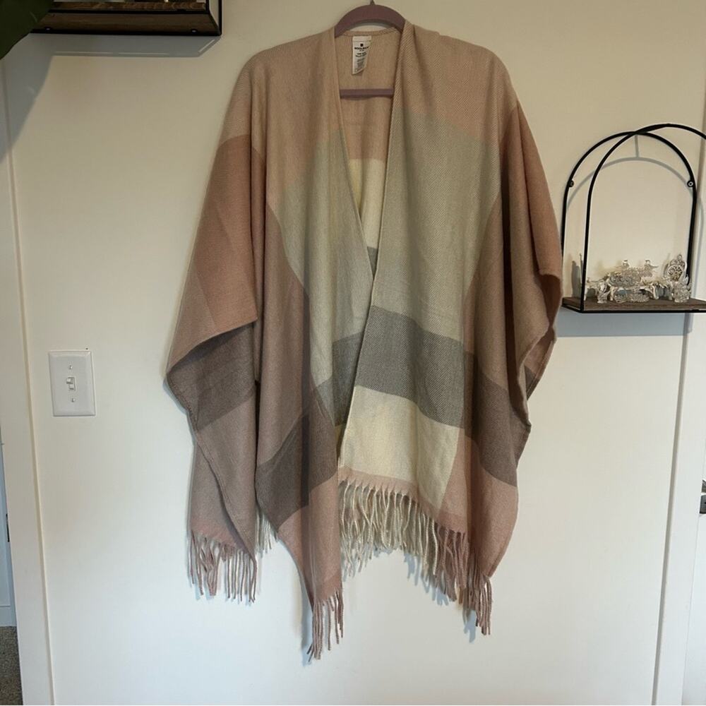 Woolrich Pink Plaid Fringe Cape One Size Fits Most